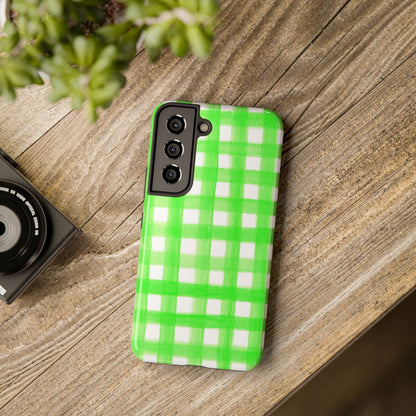 Lime Green Gingham Watercolor Illustrated Tough Phone Case | Various Models Available
