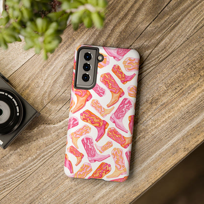 Tossed Hot Pink & Orange Cowboy Boots Tough Phone Cases | Various Models Available