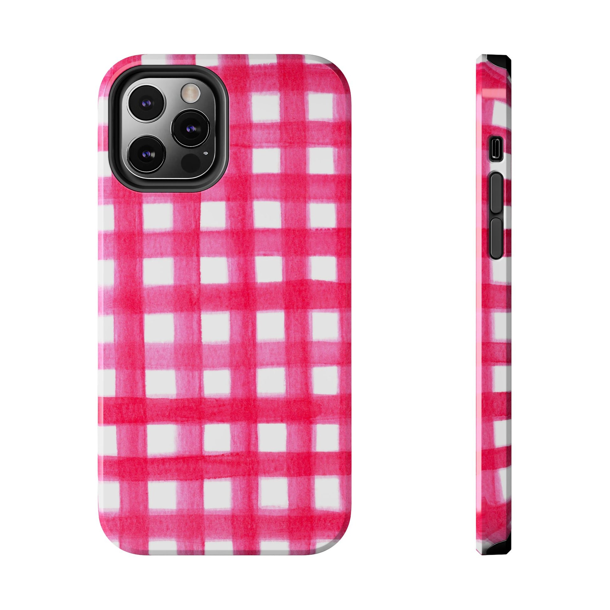 Hot Pink Gingham Watercolor Preppy Tough Phone Case | Various models iPhone 12 Pro