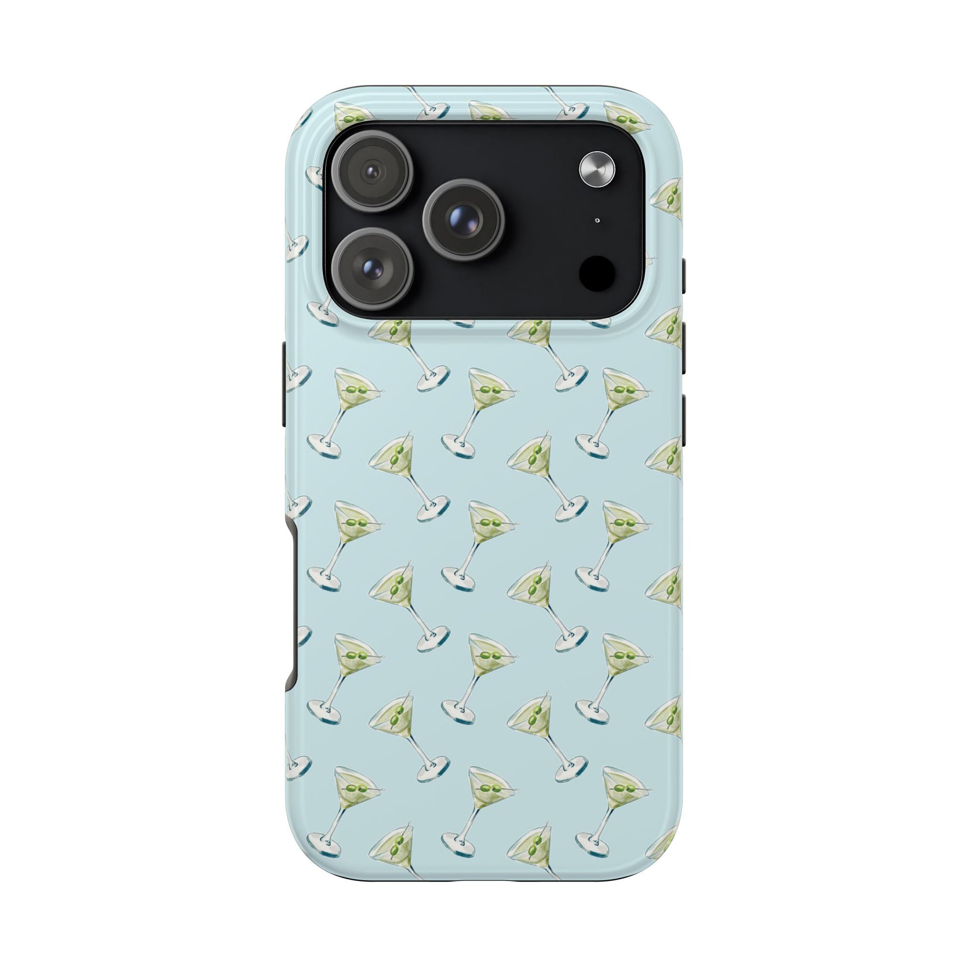 Blue Mini Martini Watercolor Illustrated Tossed Pattern Tough Phone Case | Various Models Available iPhone 17 Pro