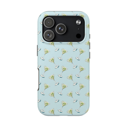 Blue Mini Martini Watercolor Illustrated Tossed Pattern Tough Phone Case | Various Models Available iPhone 17 Pro