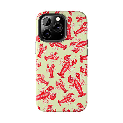 Red Lobster Watercolor Illustrated Tossed Pattern Light Yellow Tough Phone Case | Various Models