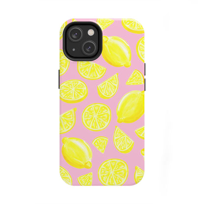 Bright Yellow Lemons Watercolor Illustrated Tossed Pattern Light Pink Tough Phone Case | Various Models