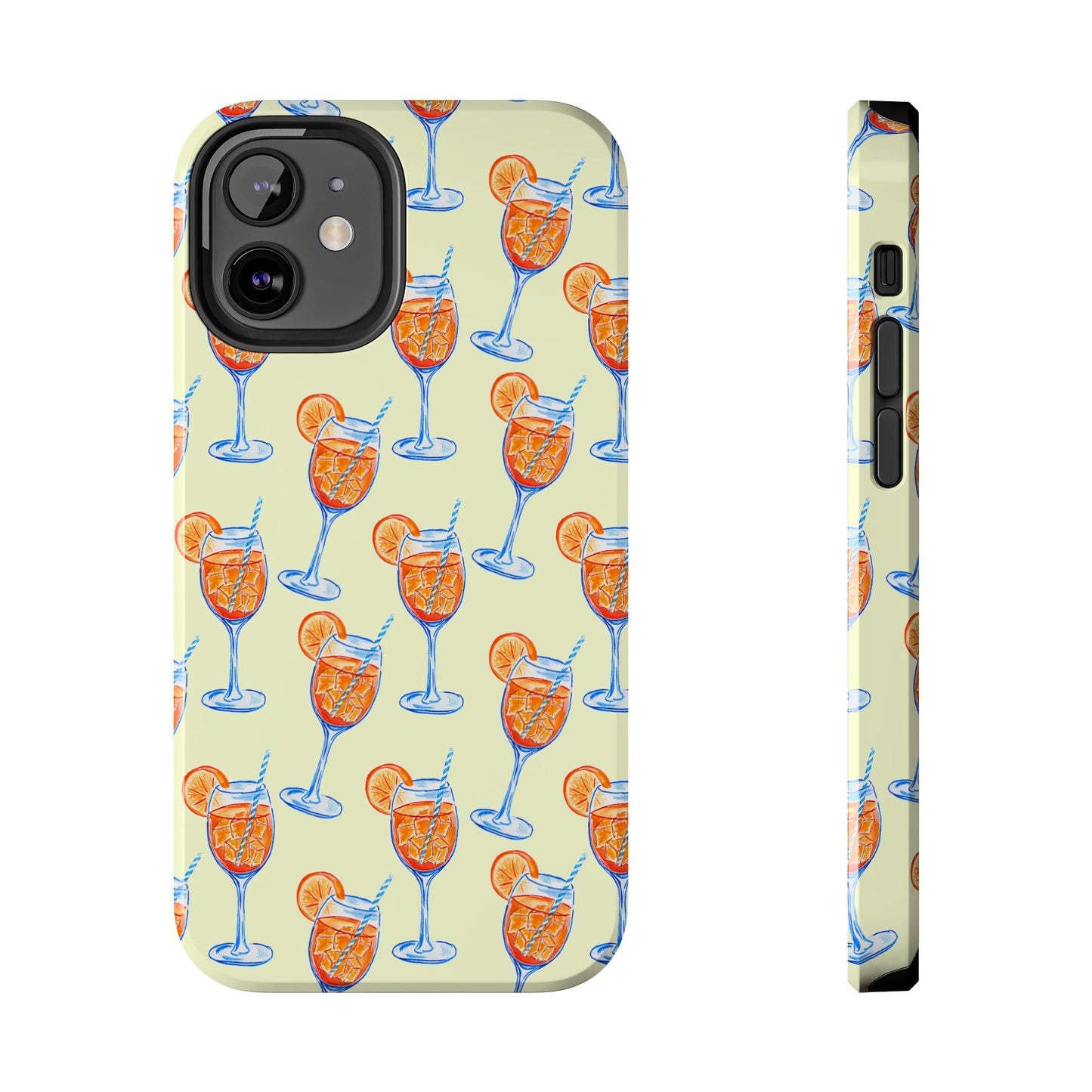 Lemon Yellow Orange & Blue Aperol Spritz Watercolor Patterned Tough Phone Case | Various Models iPhone 12 Mini