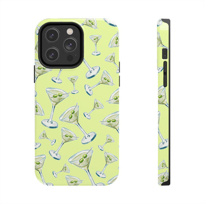 Watercolor Blue and Green Martinis Tossed Illustrated Pattern Yellow Tough Phone Case | Various Models