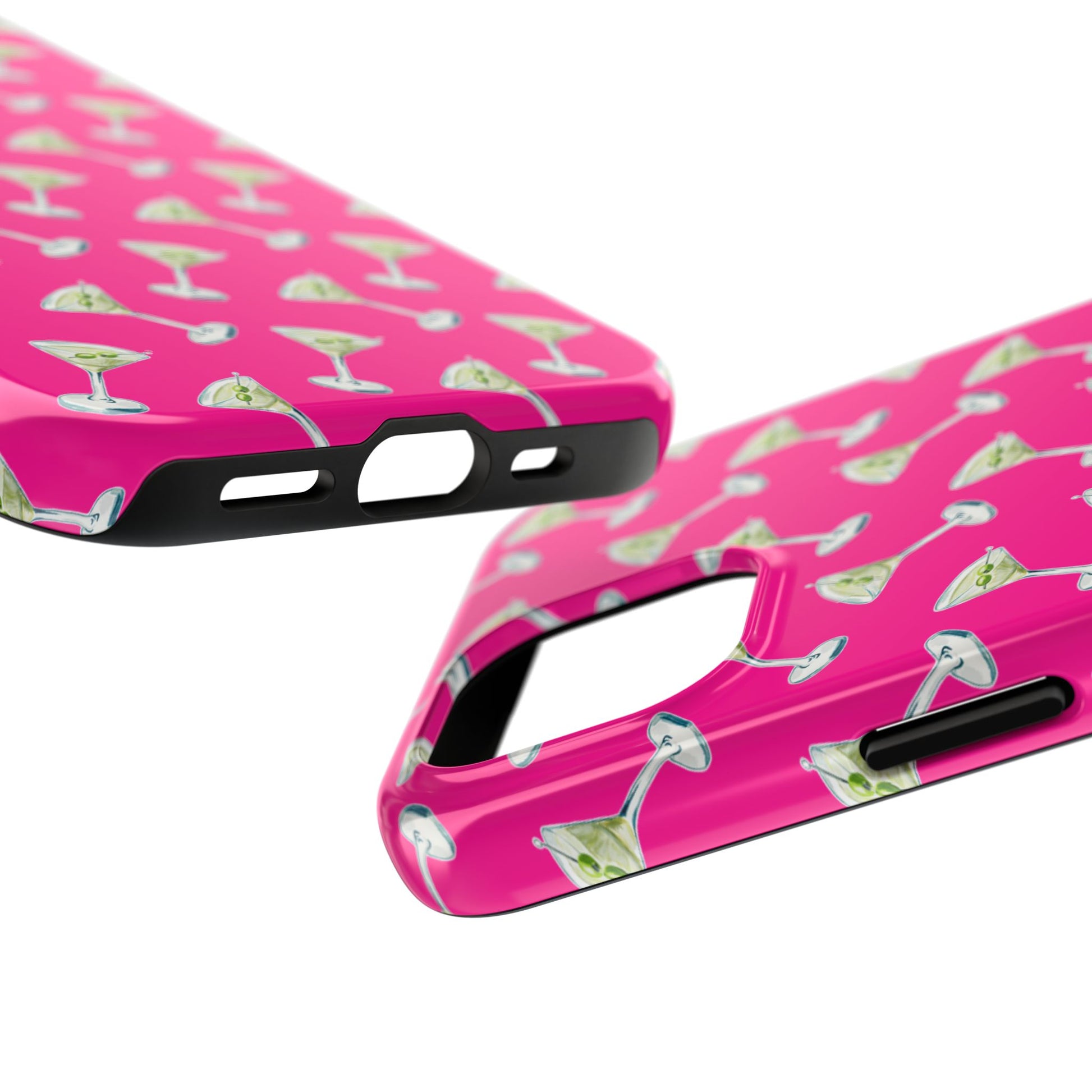 Hot Pink Mini Martini Watercolor Illustrated Tossed Pattern Tough Phone Case | Various Models Available