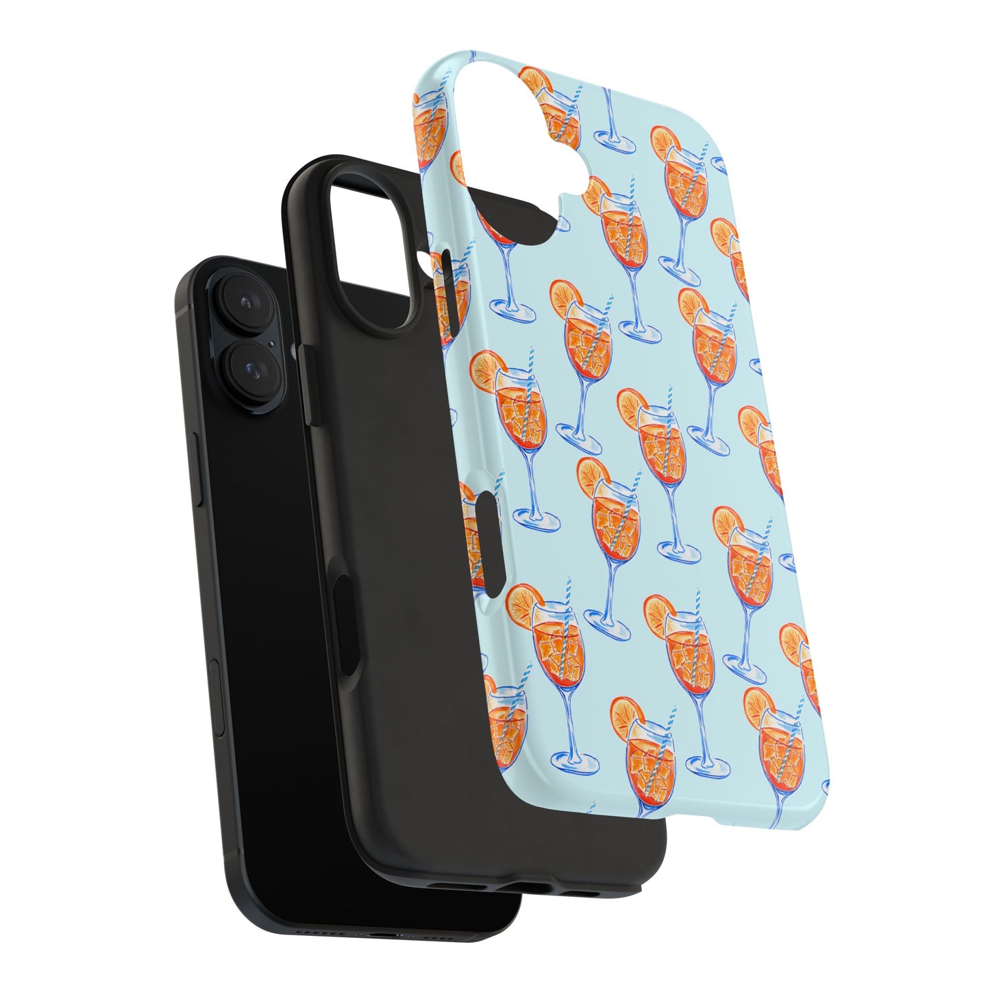 Orange & Blue Aperol Spritz Watercolor Pattern Turquoise Phone Case | Various Models