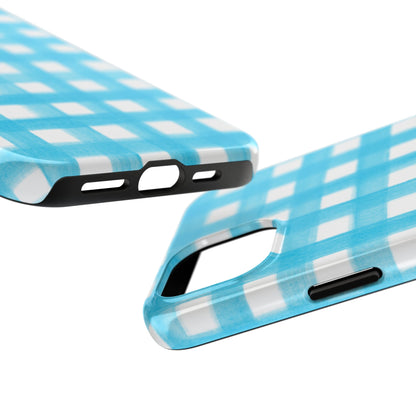 Turquoise Gingham Watercolor Illustrated Tough Phone Case | Various Models Available