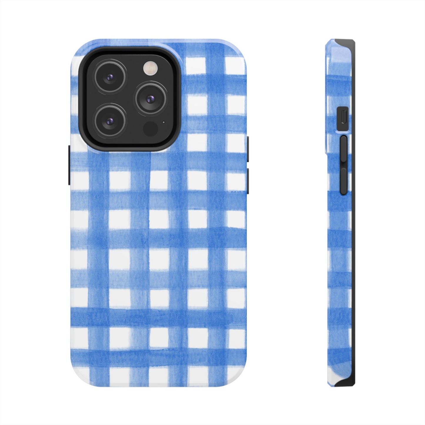 Blue Gingham Watercolor Preppy Tough Phone Case | Various models iPhone 14 Pro