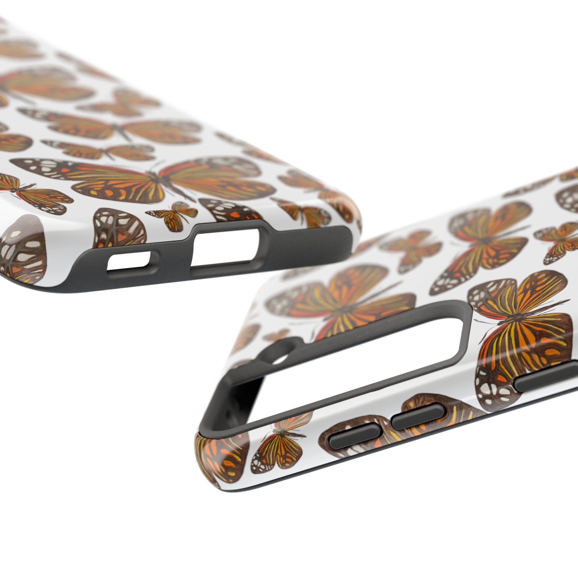 Black & Orange Butterfly Watercolor Illustrated Tossed Pattern Tough Phone Case | Various Models
