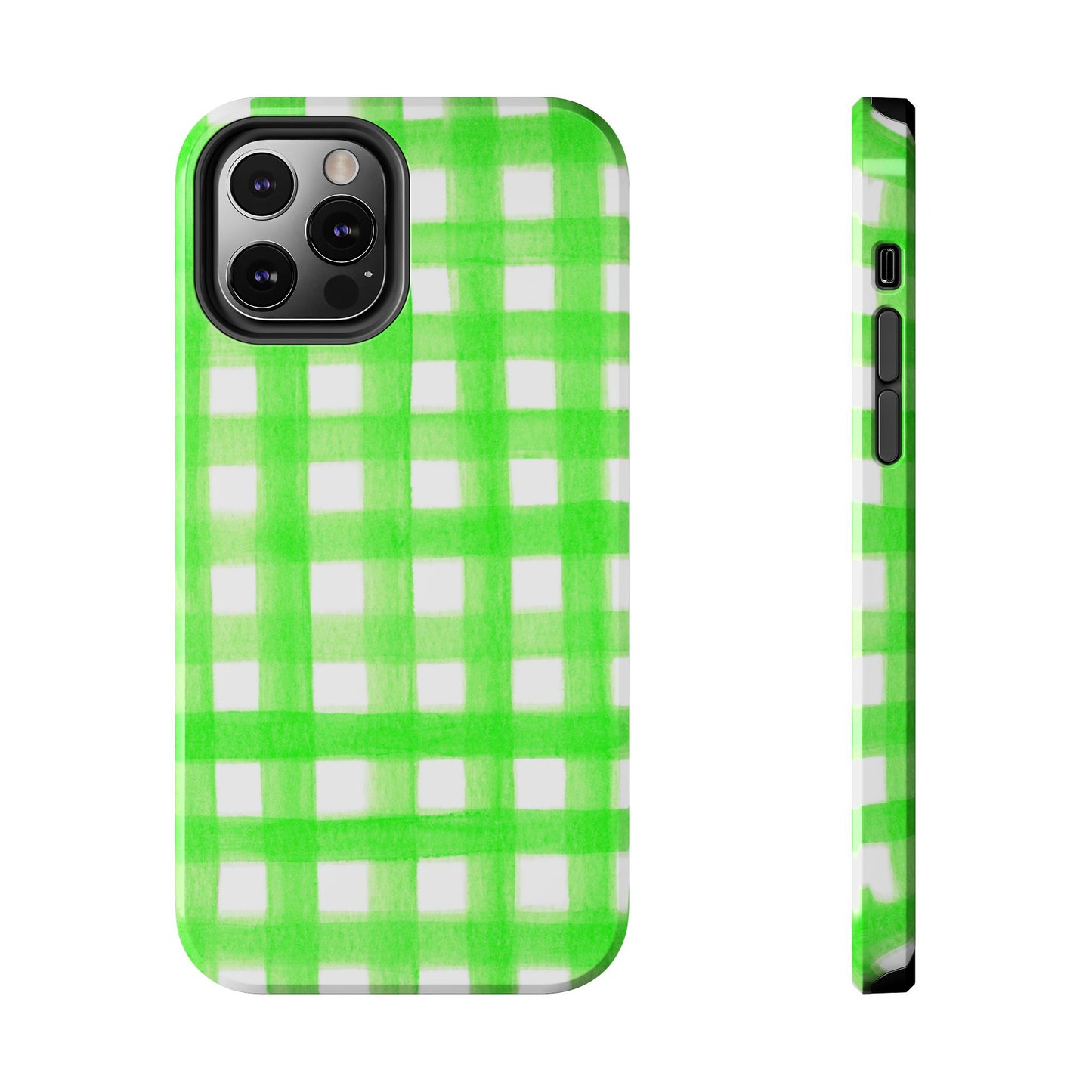Lime Green Gingham Watercolor Illustrated Tough Phone Case | Various Models Available