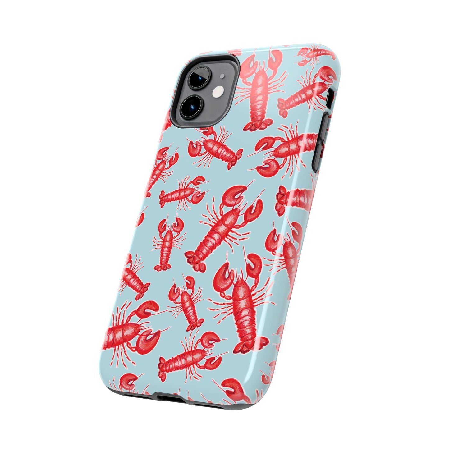 Red Lobster Watercolor Illustrated Tossed Pattern Light Blue Tough Phone Case | Various Models