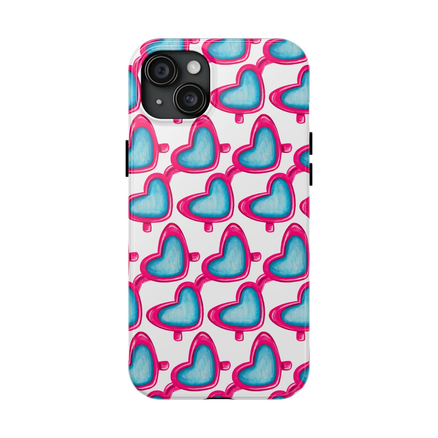 Pink Heart Shaped Sunglasses Watercolor Illustrated Tough Phone Case | Various Models iPhone 15 Plus