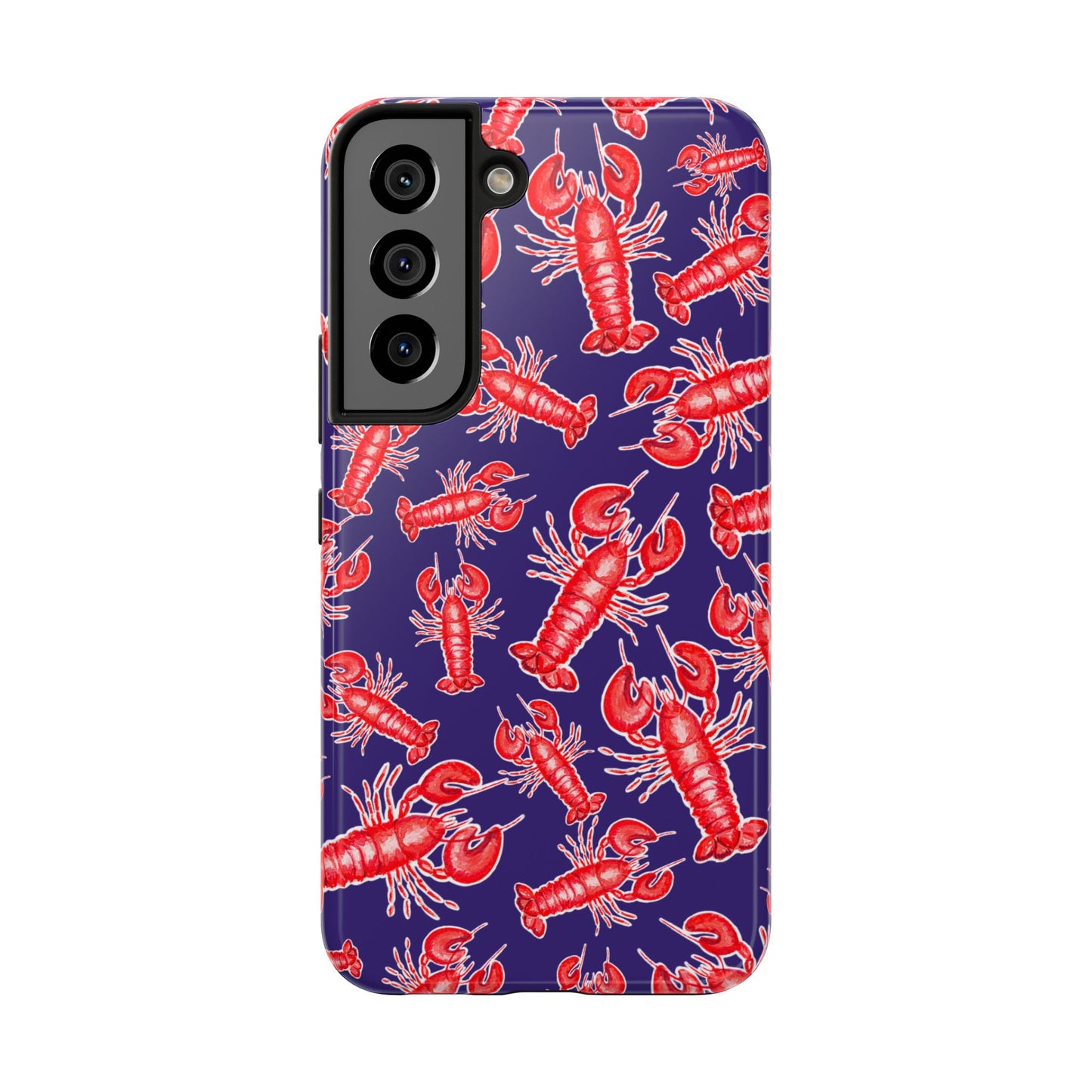 Red Lobster Watercolor Illustrated Tossed Pattern Navy Coastal Nautical Tough Phone Case | Various Models