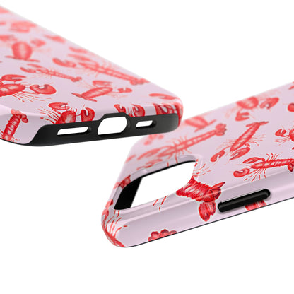 Red Lobster Watercolor Illustrated Tossed Pattern Light Pink Coastal Nautical Tough Phone Case | Various Models