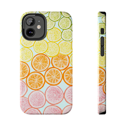 Ombré Citrus Grapefruit, Oranges, Lemons, & Limes Watercolor Illustrated Light Blue Tough Phone Case | Various Models Available