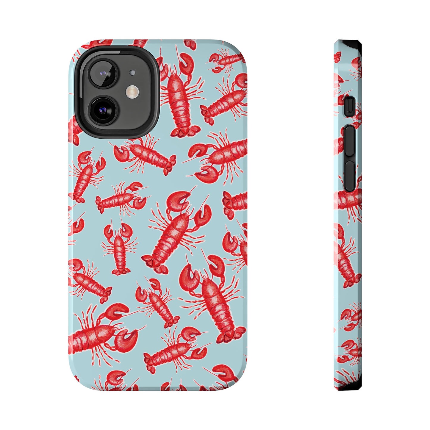 Red Lobster Watercolor Illustrated Tossed Pattern Light Blue Tough Phone Case | Various Models