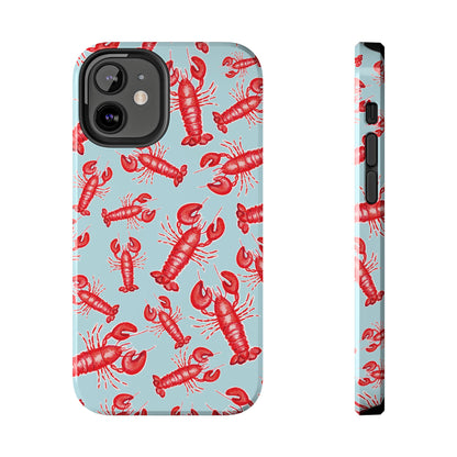 Red Lobster Watercolor Illustrated Tossed Pattern Light Blue Tough Phone Case | Various Models