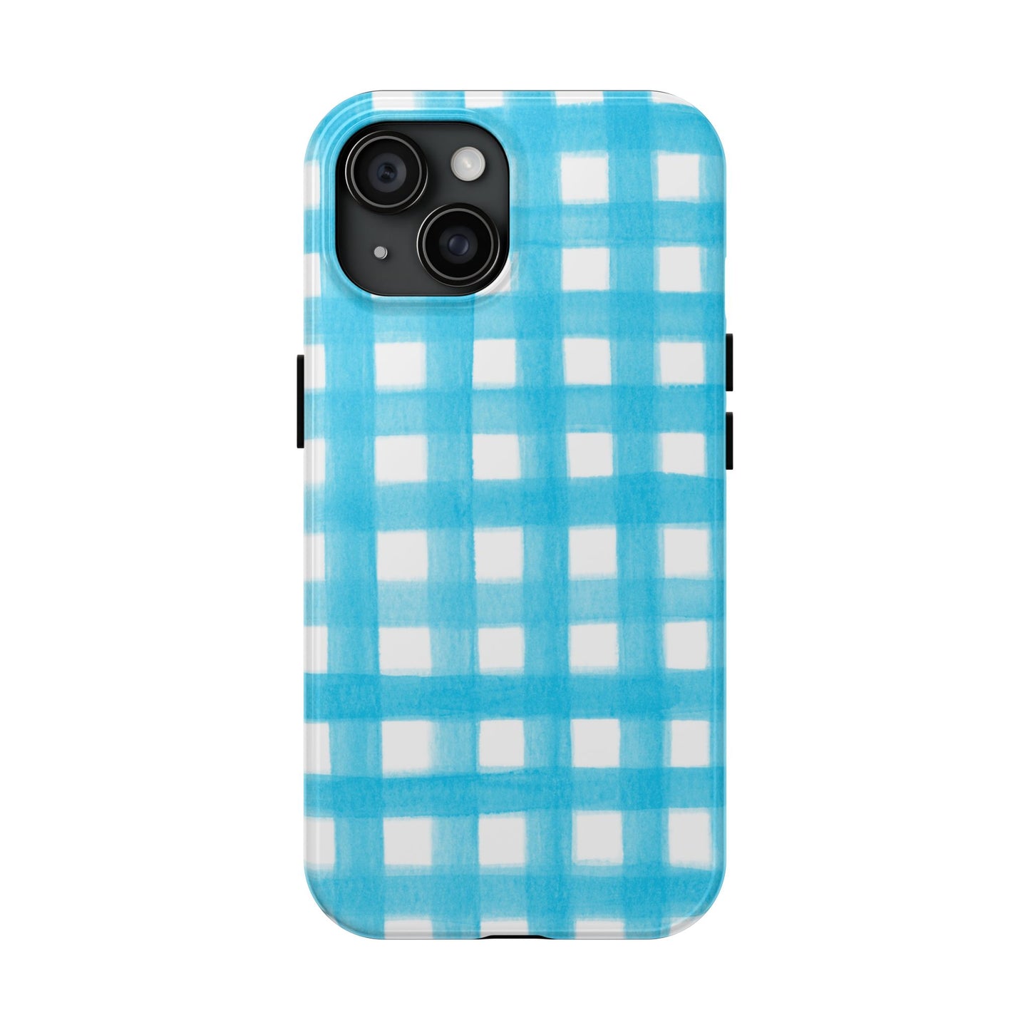 Turquoise Gingham Watercolor Illustrated Tough Phone Case | Various Models Available