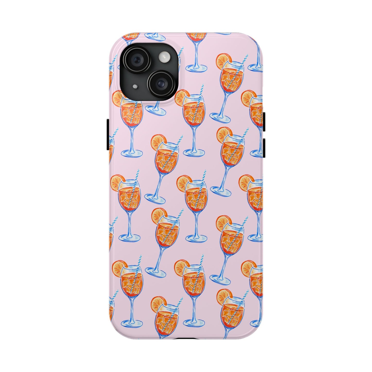 Orange & Blue Aperol Spritz Watercolor Patterned Blush Pink Tough Phone Case | Various Models iPhone 15 Plus