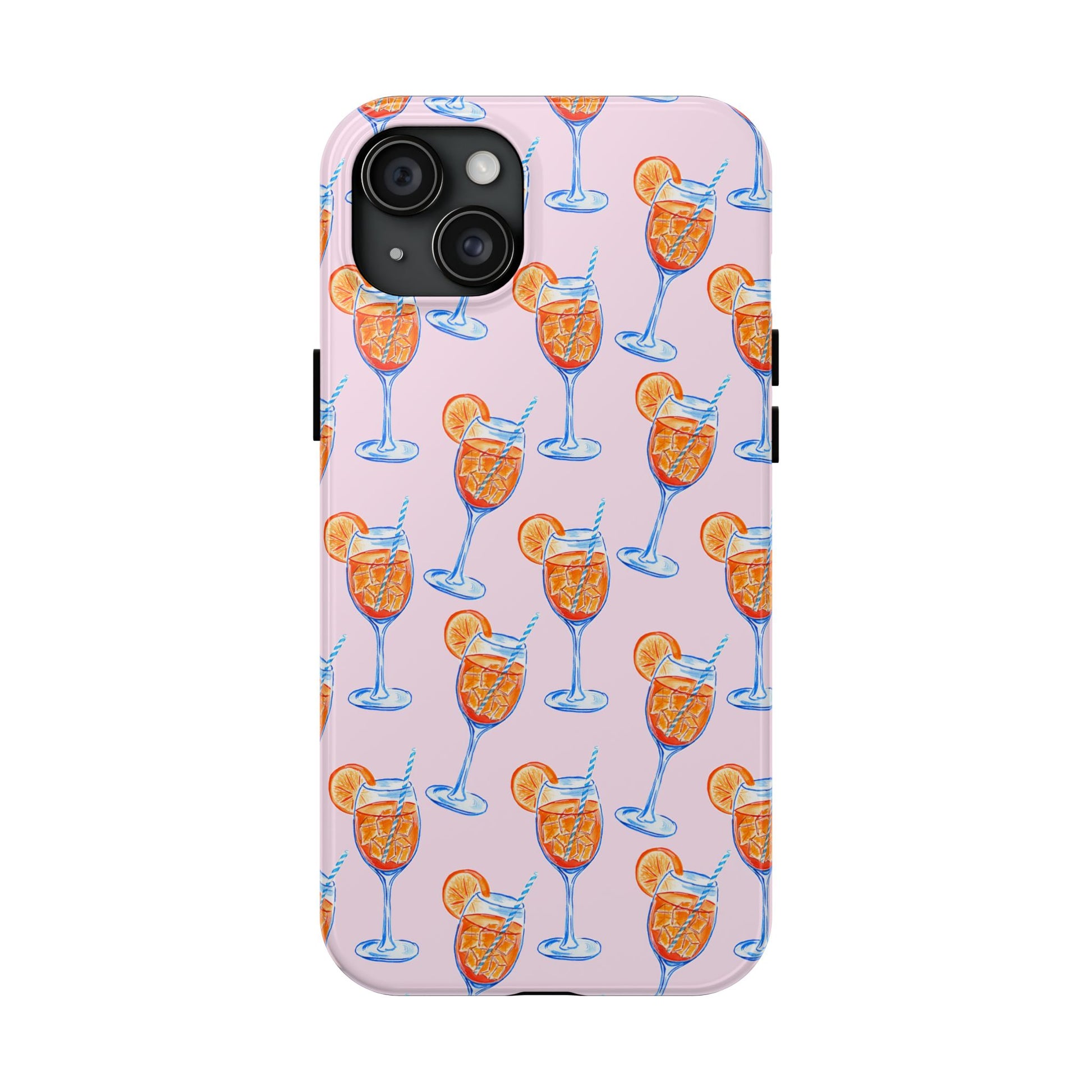 Orange & Blue Aperol Spritz Watercolor Patterned Blush Pink Tough Phone Case | Various Models iPhone 15 Plus