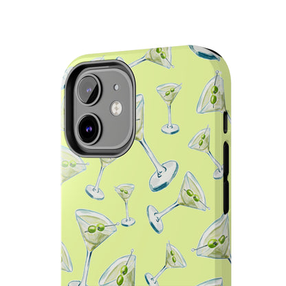 Watercolor Blue and Green Martinis Tossed Illustrated Pattern Yellow Tough Phone Case | Various Models