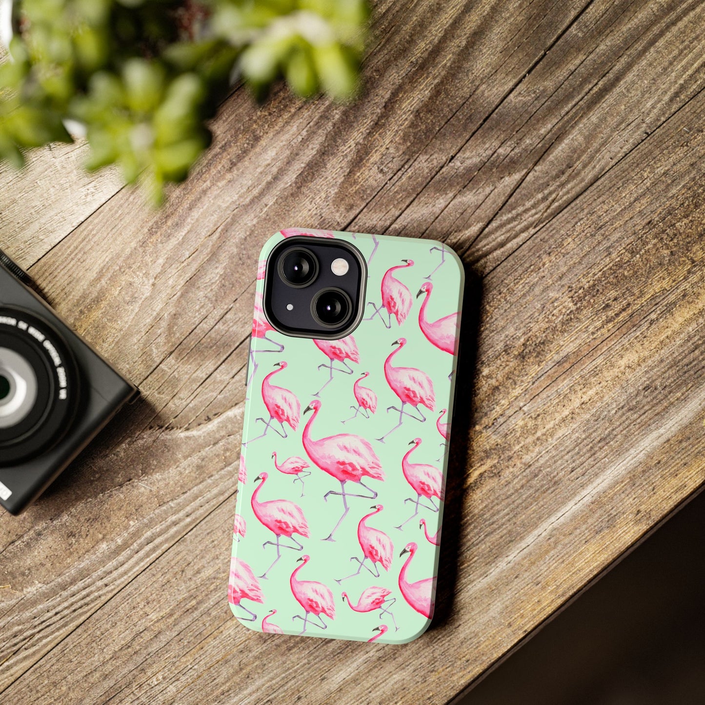 Pink Flamingos Watercolor Illustrated Tossed Pattern Green Phone Case | Various Models