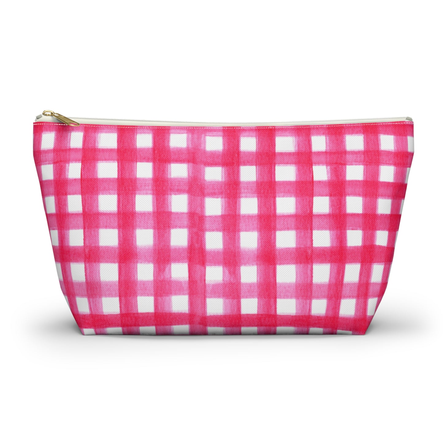 Hot Pink Gingham Watercolor Illustrated Printed Accessory Pouch T-Bottom | Large or Small