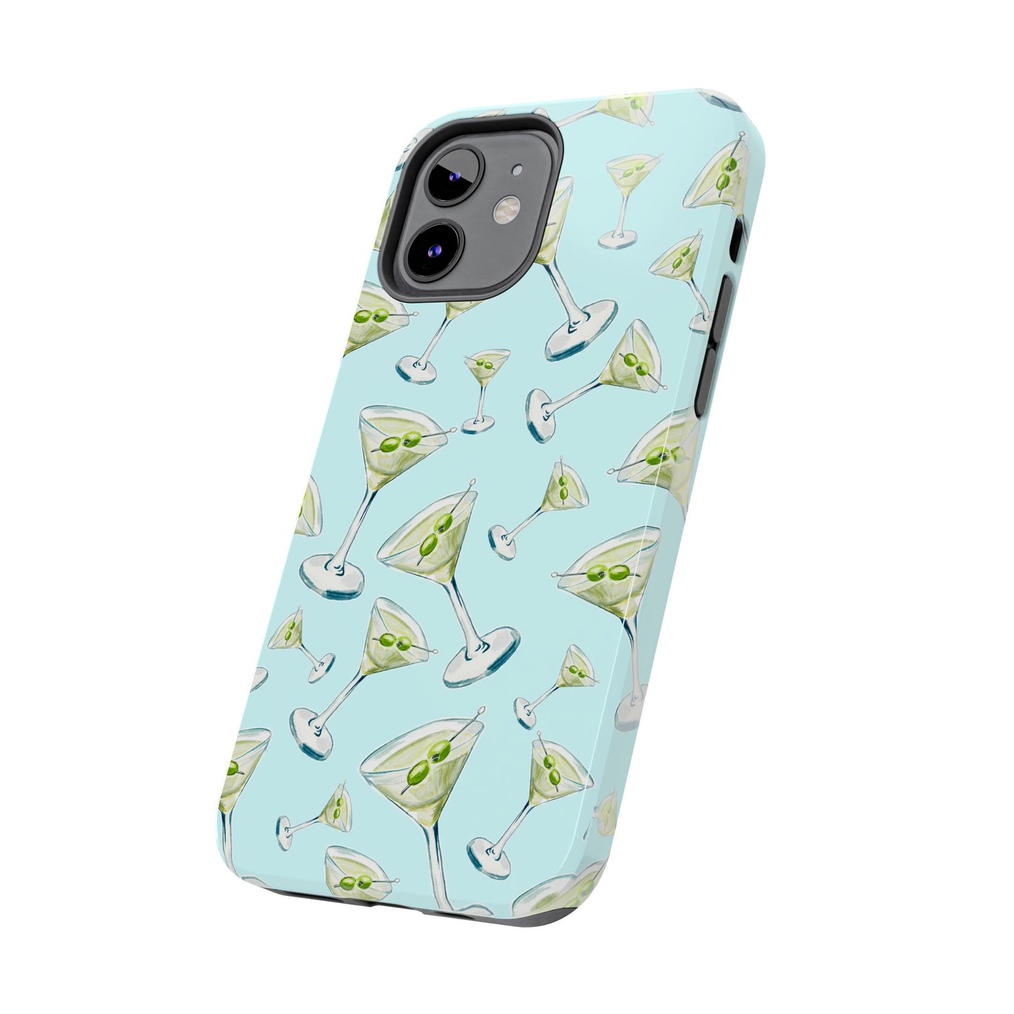 Watercolor Blue and Green Martinis Tossed Illustrated Pattern Turquoise Blue Tough Phone Case | Various Models