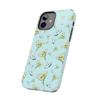 Watercolor Blue and Green Martinis Tossed Illustrated Pattern Turquoise Blue Tough Phone Case | Various Models