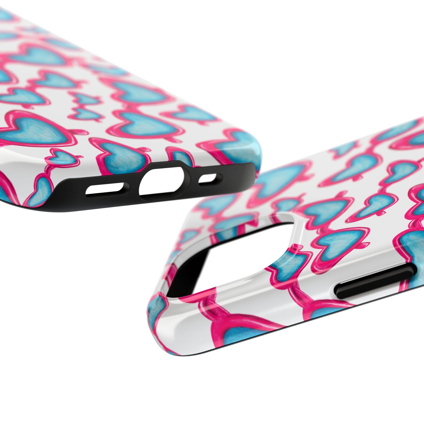 Pink & Blue Heart Shaped Sunglasses Watercolor Illustrated Tossed Pattern Tough Case | Various Models