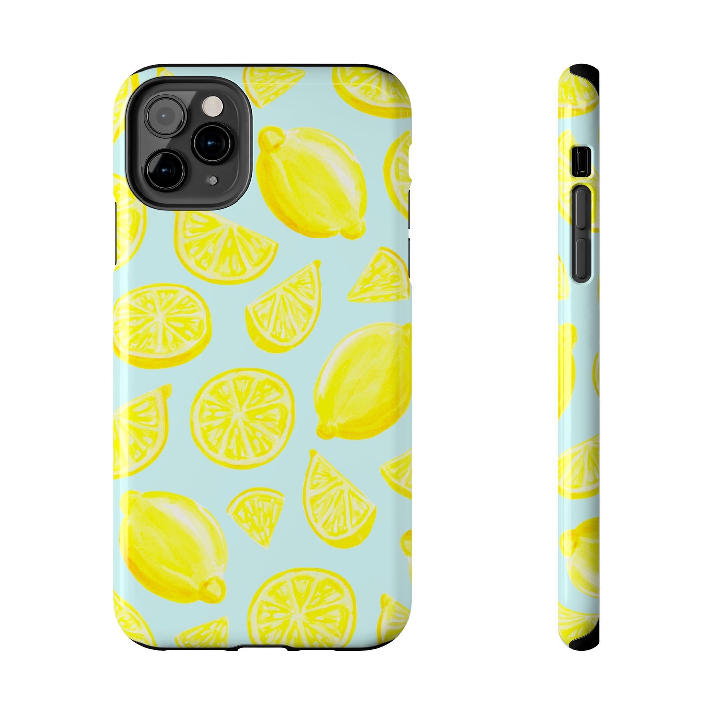 Bright Yellow Lemons Watercolor Illustrated Tossed Pattern Light Blue Tough Phone Case | Various Models