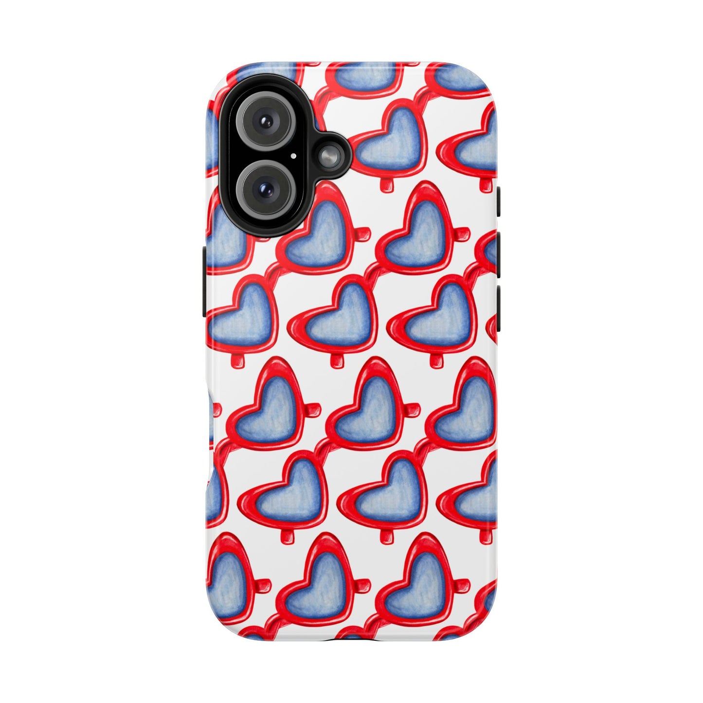 Red Heart Shaped Sunglasses Watercolor Illustrated Tough Phone Case | Various Models iPhone 16