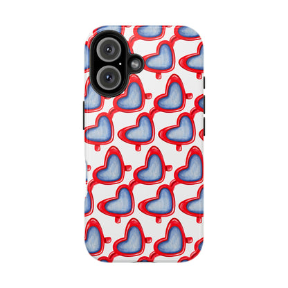 Red Heart Shaped Sunglasses Watercolor Illustrated Tough Phone Case | Various Models iPhone 16