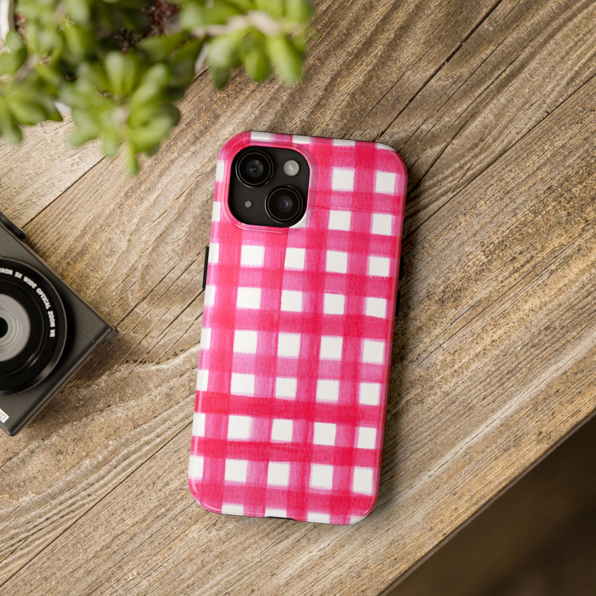 Hot Pink Gingham Watercolor Preppy Tough Phone Case | Various models