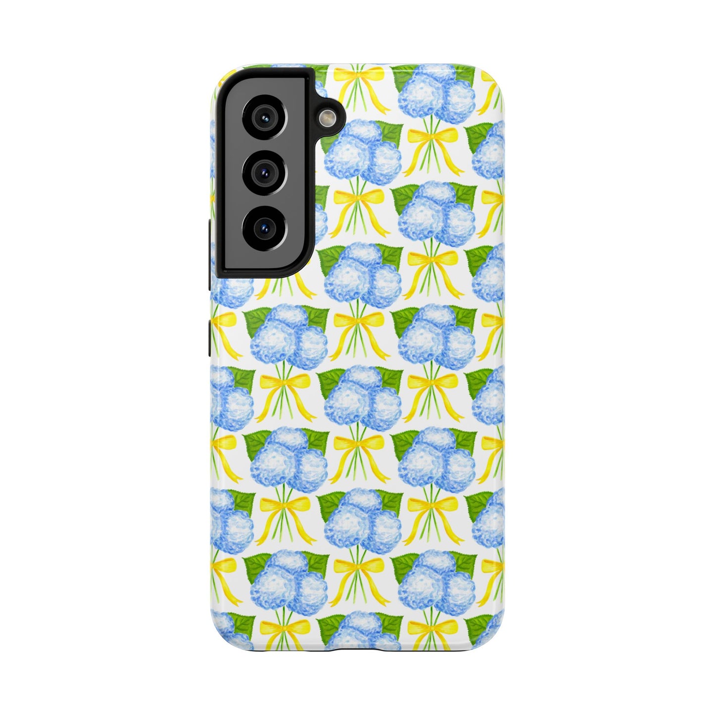 Blue Hydrangea Bouquets with Yellow Bow Ribbon Watercolor Illustrated Patterned Tough Phone Case | Various Models