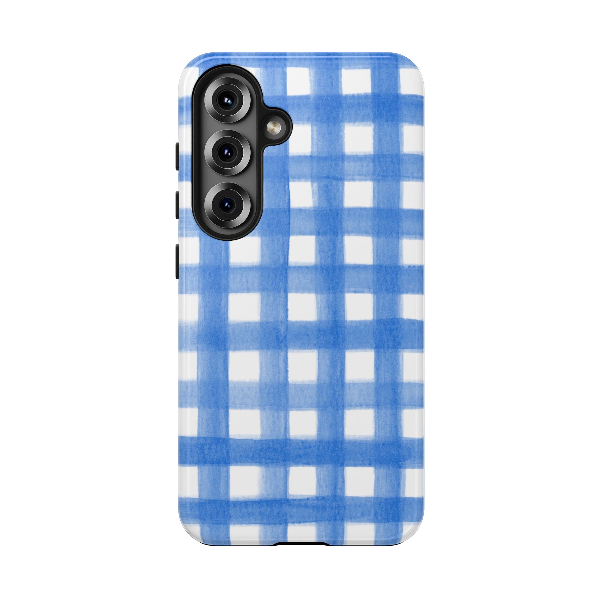 Blue Gingham Watercolor Preppy Tough Phone Case | Various models Samsung Galaxy S25