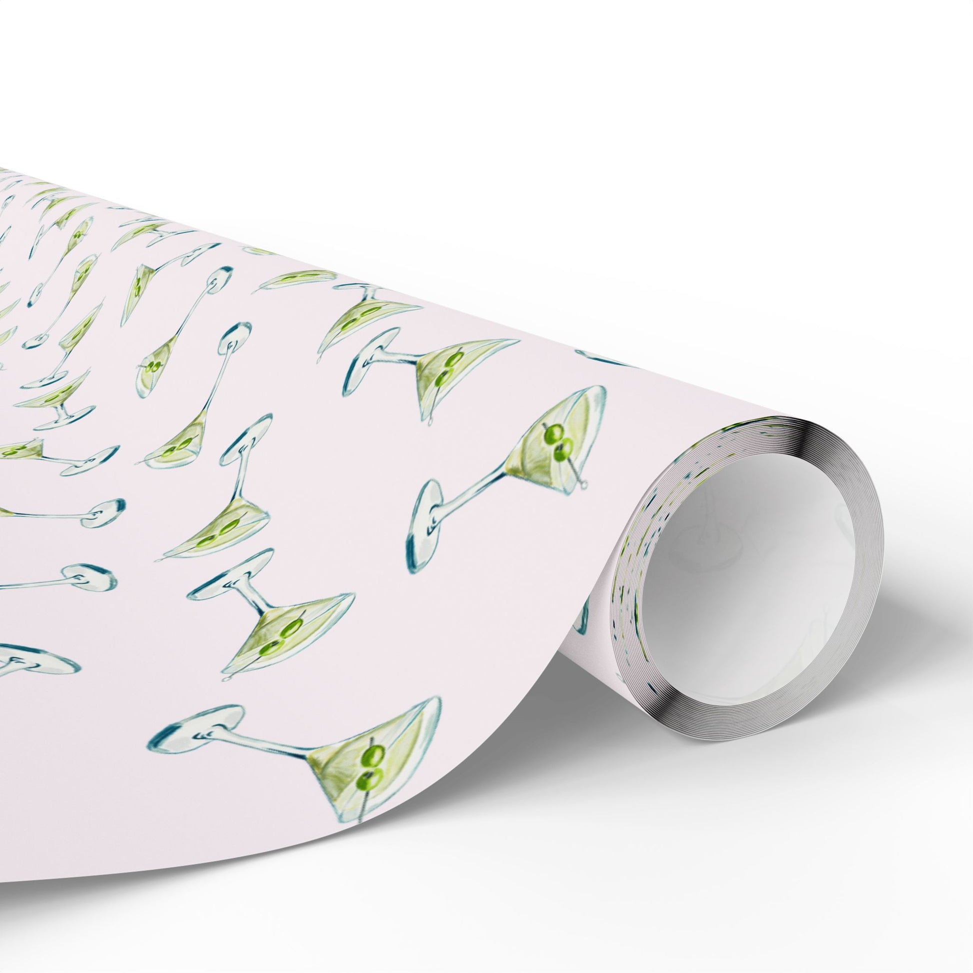 Gift Wrap | Mini Blush Pink Watercolor Martini Tossed Pattern | Matte or Glossy