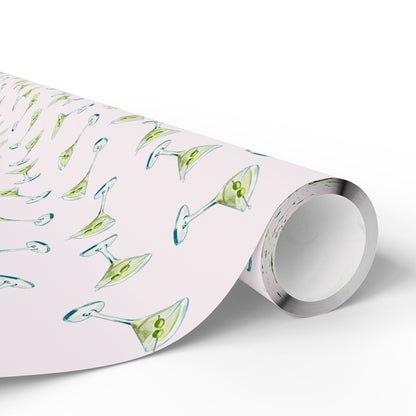 Gift Wrap | Mini Blush Pink Watercolor Martini Tossed Pattern | Matte or Glossy