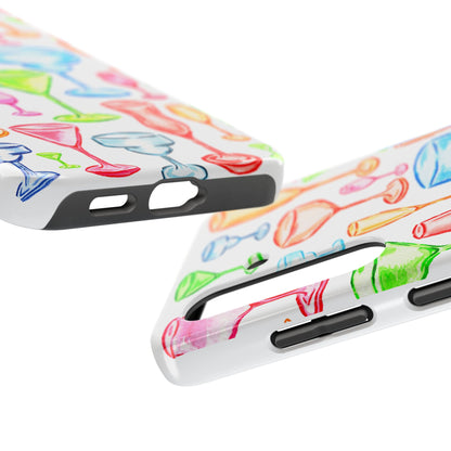 Monochromatic Margarita, Wine, Martini, and Champagne Flute Cocktail Glasses Watercolor Illustrated Tough Phone Case | Various Models Available