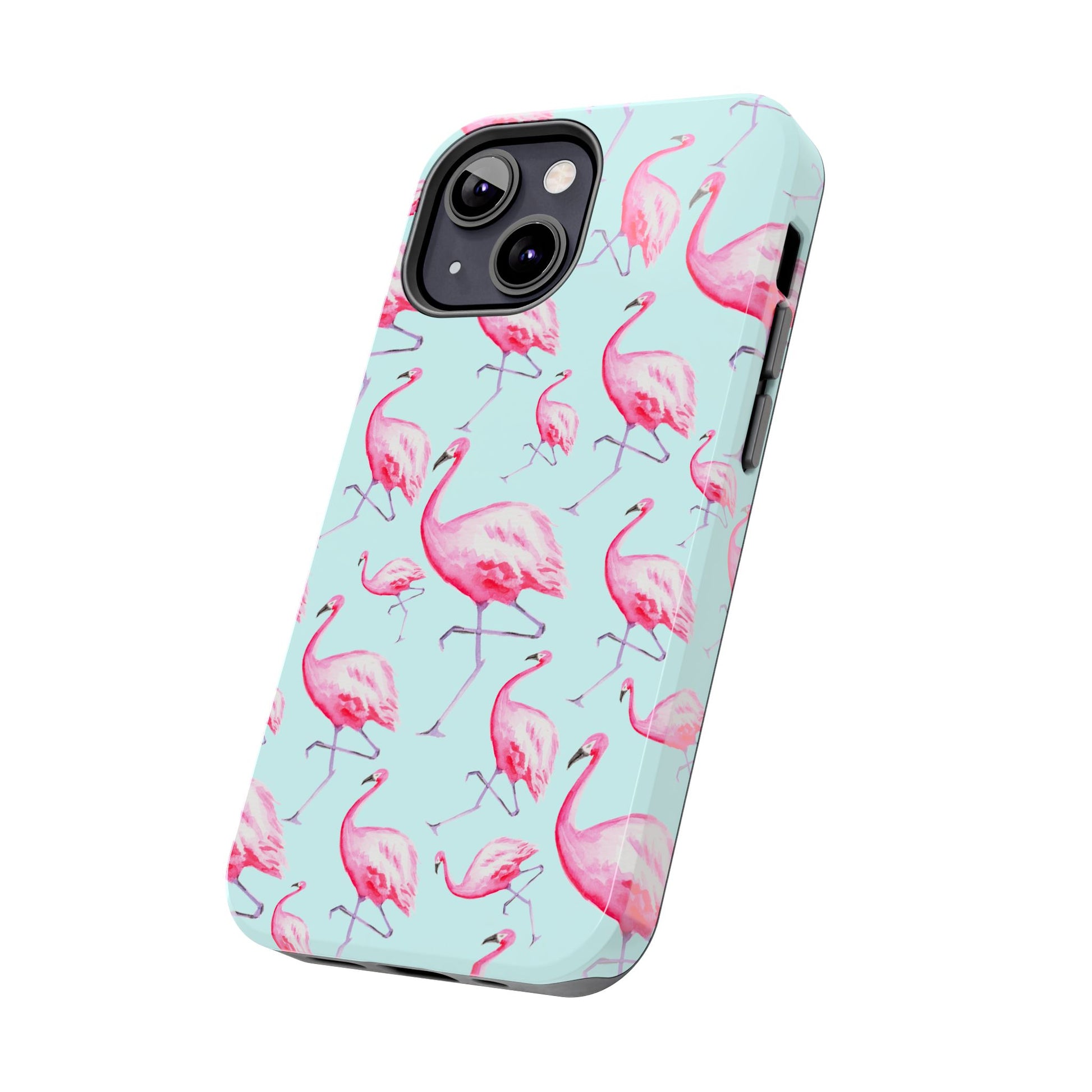 Pink Flamingos Watercolor Illustrated Tossed Pattern Blue Phone Case | Various Models