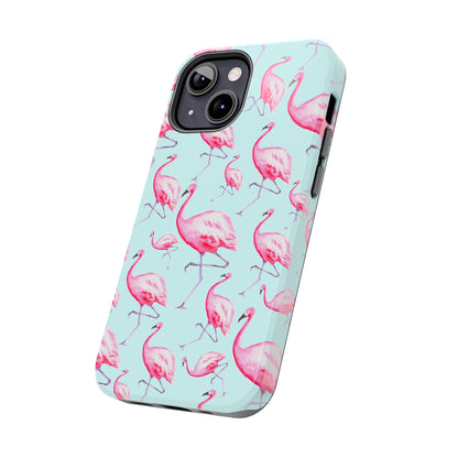 Pink Flamingos Watercolor Illustrated Tossed Pattern Blue Phone Case | Various Models
