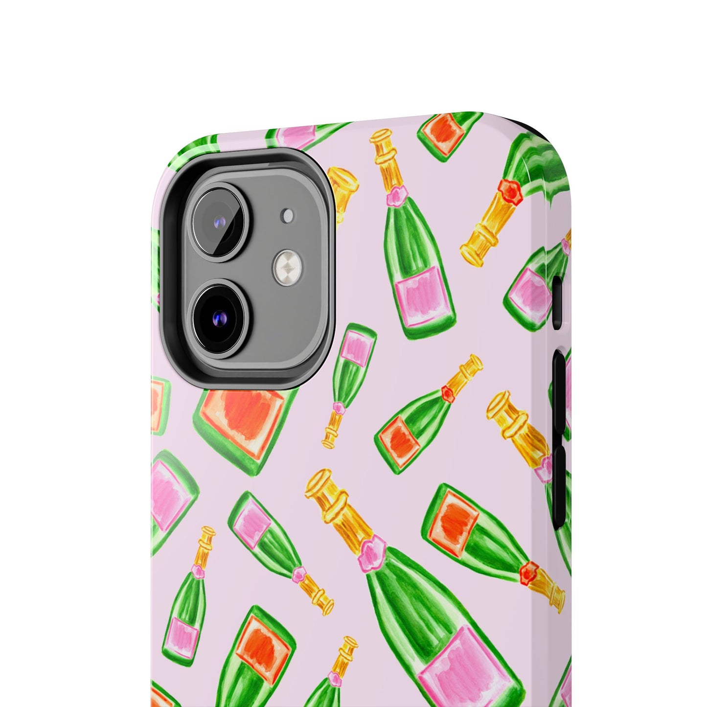 Tossed Pink and Green & Orange and Green Watercolor Illustrated Champagne Bottles Pattern Blush Pink Tough Phone Case | Various Models