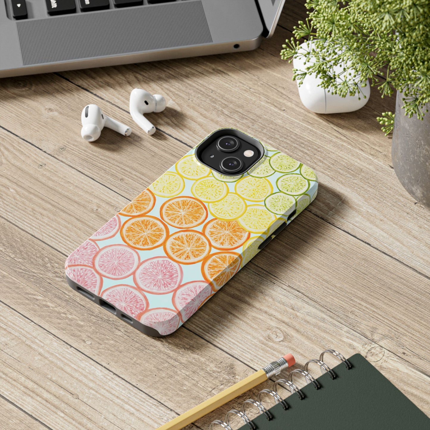 Ombré Citrus Grapefruit, Oranges, Lemons, & Limes Watercolor Illustrated Light Blue Tough Phone Case | Various Models Available
