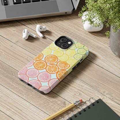 Ombré Citrus Grapefruit, Oranges, Lemons, & Limes Watercolor Illustrated Light Blue Tough Phone Case | Various Models Available