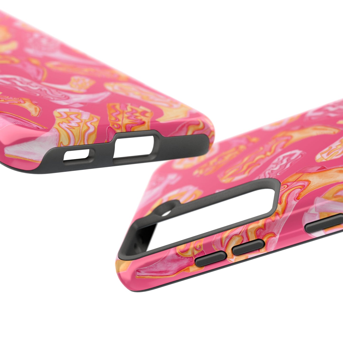 Tossed Hot Pink & Orange Watercolor Cowboy Boots Hot Pink Tough Phone Cases | Various Models