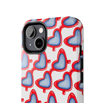 Red Heart Shaped Sunglasses Watercolor Illustrated Tough Phone Case | Various Models