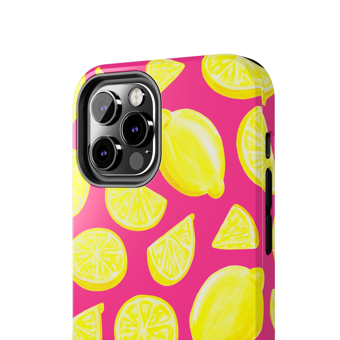 Bright Yellow Lemons Watercolor Illustrated Tossed Pattern Watermelon Pink Tough Phone Case | Various Models