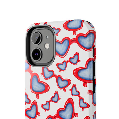 Red, White, & Blue Heart Shaped Watercolor Sunglasses Tossed Pattern Tough Phone Cases