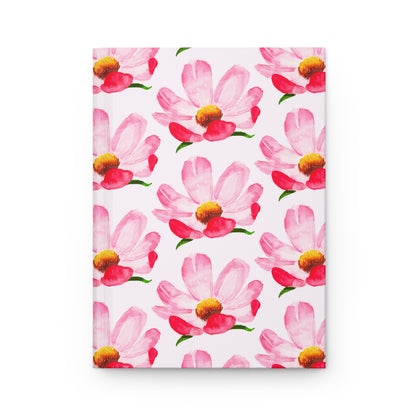 Coral Pink Peony Watercolor Illustrated Light Pink Hardcover Lined Journal Matte 8"x 5.75"